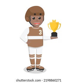 Hockey Player african got trophy design character on white background