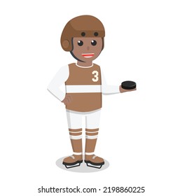 Hockey Player african holding puck design character on white background