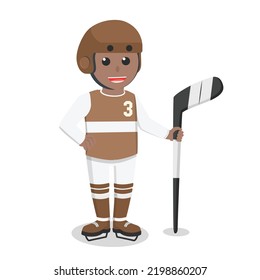 Hockey Player african holding stick hockey design character on white background