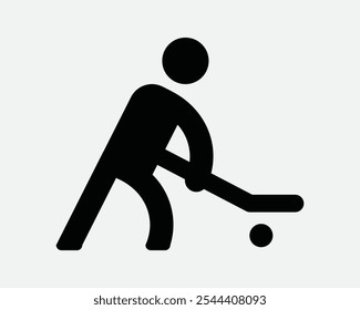 Jogador de hóquei Atleta Esporte Campo de gelo Puck Stick League Jogar Competição Desportista Jogo Sinal Ícone Forma Contorno Preto Branco Vetor