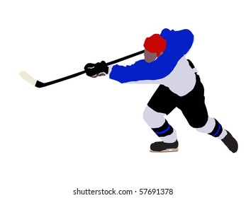 Hockey. The player in attack. Shadow figure.