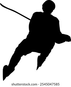 HOCKEY PLAYER back, Skater from behind, view from above, black silhouette, illustration, figure