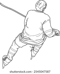 HOCKEY PLAYER back, Skater from behind, view from above, line drawing, illustration, figure, clear, transparent