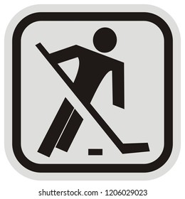 hockey player, black and gray frame, vector icon, symbol, button
