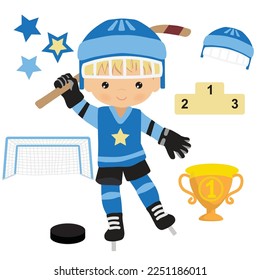 Hockey player boy vector cartoon illustration