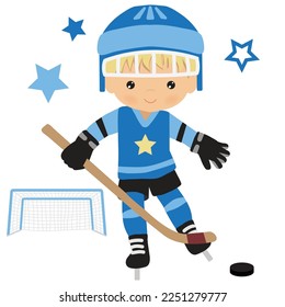 Hockey player boy vector cartoon illustration