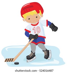 Hockey player boy vector cartoon illustration