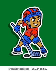 Hockey Player Cartoon Sticker Illustration
