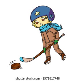 Hockey player with club and puck illustration. 