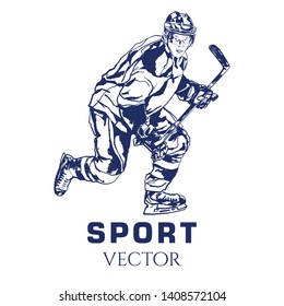 Hockey Player Drawing Vector Sport. Hockey Vector.