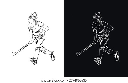 Hockey Player Drawing Vector Sport. Hockey Vector.