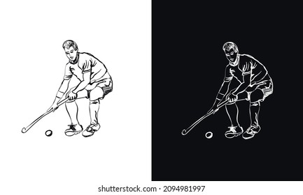 Hockey Player Drawing Vector Sport. Hockey Vector.