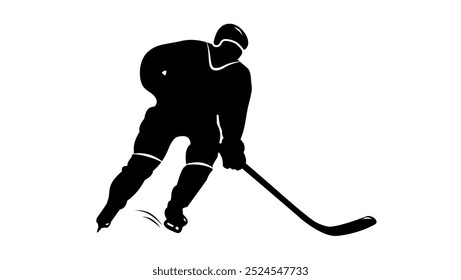 hockey player emblem, black isolated silhouette