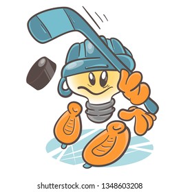 Hockey player. Emotional character cartoon lightbulb. On white background. Vector