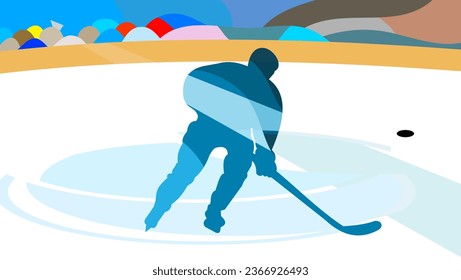 hockey player flat illustration, in the stadium the light illuminates the player