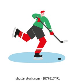 Hockey player. Flat illustration of a hockey player who leads the puck