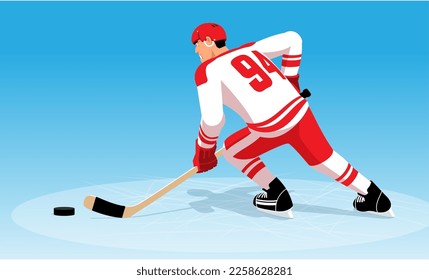 Hockey player in the game view from the back. Vector illustration