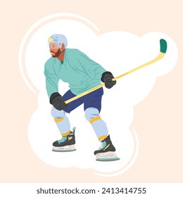 Hockey player in gear, hockey stick, on a light background - vector. Winter sport view.