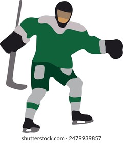 Hockey player in green uniform, vector illustration on white background