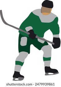 Hockey player in green uniform, vector illustration on white background