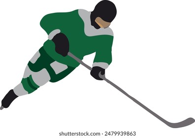 Hockeyspieler in grüner Uniform, Vektorillustration auf weißem Hintergrund