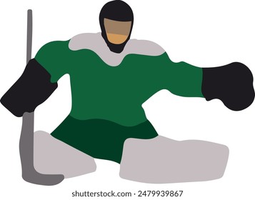 Hockey player in green uniform, vector illustration on white background
