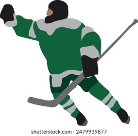 Hockey player in green uniform, vector illustration on white background