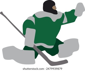 Hockey player in green uniform, vector illustration on white background