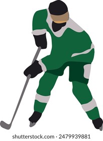 Hockey player in green uniform, vector illustration on white background