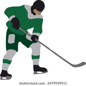 Hockey player in green uniform, vector illustration on white background