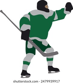 Hockey player in green uniform, vector illustration on white background