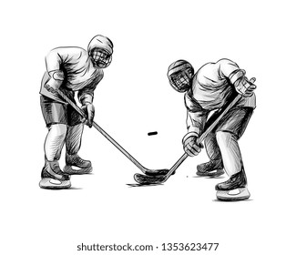 Hockey player. Hand drawn sketch. Winter sport. Vector illustration of paints