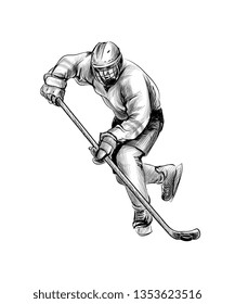 Hockey player. Hand drawn sketch. Winter sport. Vector illustration of paints