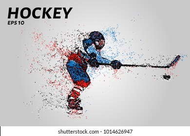 Hockey player hits a hockey stick. Hockey from the particles