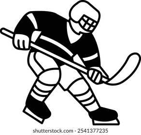 A hockey player is holding a hockey stick and is about to shoot the puck