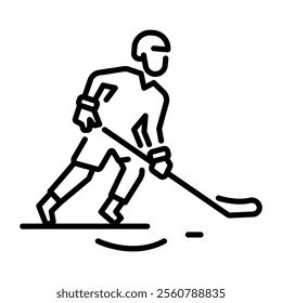 Hockey player icon in outline style 