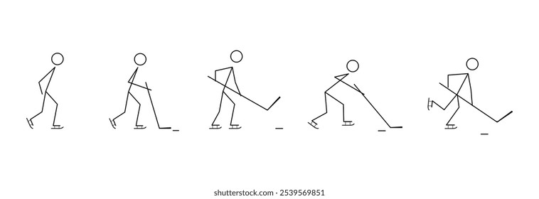 Hockey player icons set. Hockey player in different positions during the game.