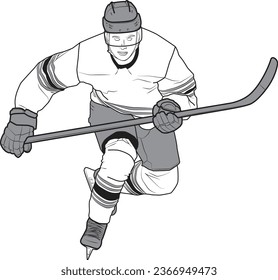 Hockey Player illustration detailed, ice hockey, man 4