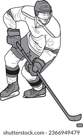 Ilustración detallada del jugador de hockey, hockey sobre hielo, hombre 1