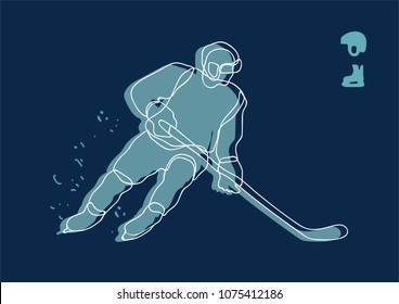 hockey player line drawing. man ready for a shot. hand draw, vector illustration