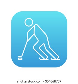 Hockey player line icon for web, mobile and infographics. Vector white icon on the blue gradient square with rounded corners isolated on white background.