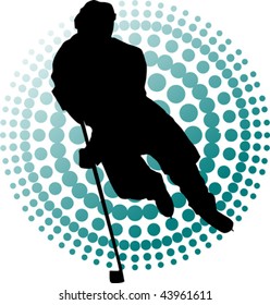 Hockey player makes a strong shot on goal rival;