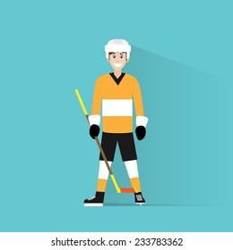 hockey player man icon flat vector illustration