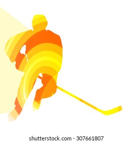 Hockey player man silhouette illustration vector background colorful concept made of transparent curved shapes