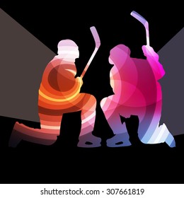 Hockey player man silhouette illustration vector background colorful concept made of transparent curved shapes