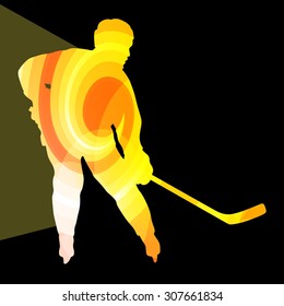 Hockey player man silhouette illustration vector background colorful concept made of transparent curved shapes