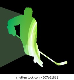 Hockey player man silhouette illustration vector background colorful concept made of transparent curved shapes