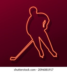 hockey player neon sign, modern glowing banner design, colorful modern design trend. Vector illustration.