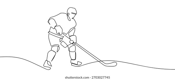 Hockey player in one continuous line Dynamic single line draw design vector illustration