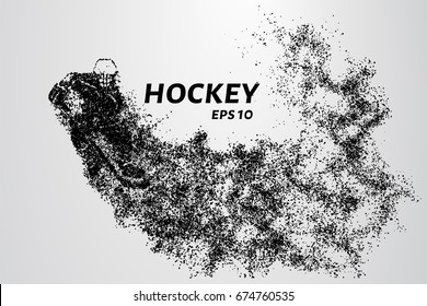 Hockey player of the particles. Silhouette of a hockey player consists of points. Vector illustration.